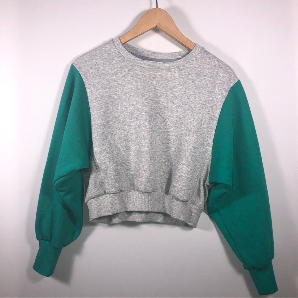 Joy Lab Gray/Green Sweatshirt Size XS
